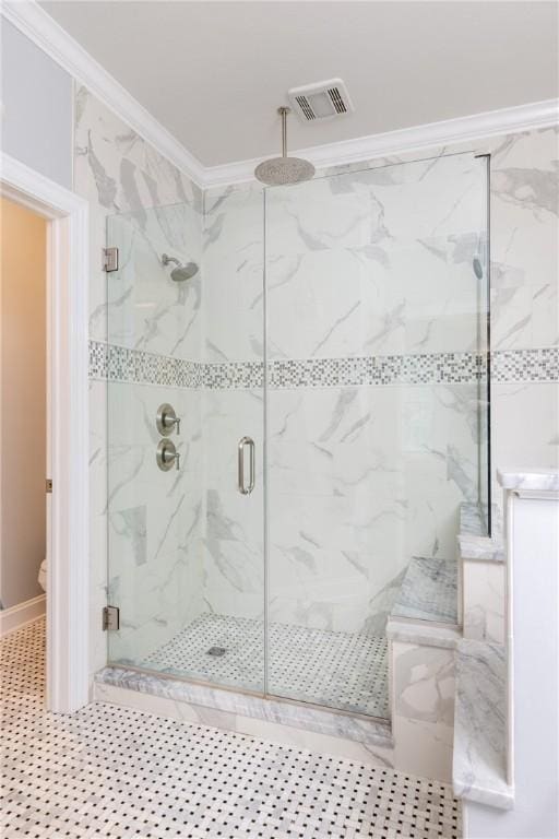 405 Greystone Dr, Horseheads, NY 14845 - bathroom with ornamental molding and a marble finish shower