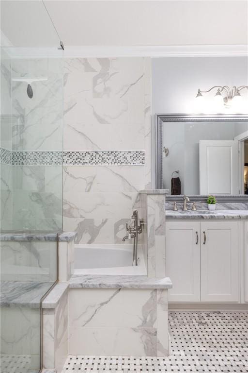 405 Greystone Dr, Horseheads, NY 14845 - full bath with a bath, vanity, and a marble finish shower