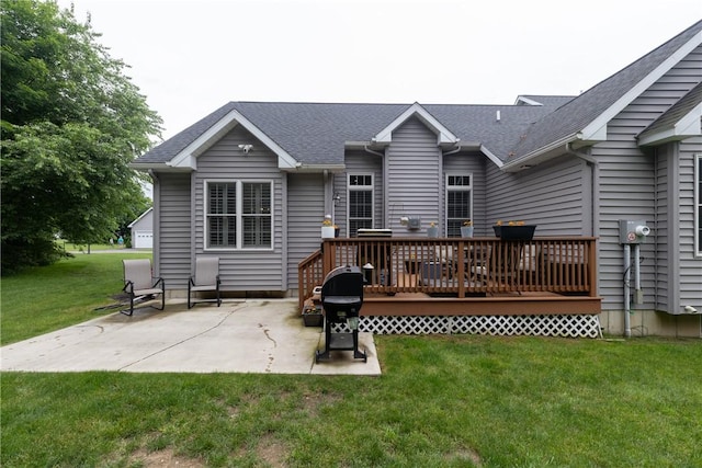 405 Greystone Dr, Horseheads, NY 14845 - back of property featuring a patio, a wooden deck, a yard, and roof with shingles