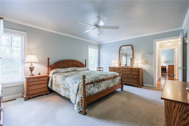 117 Neuchatel Ln, Perinton, NY 14450 - bedroom featuring light carpet, ornamental molding, and ceiling fan
