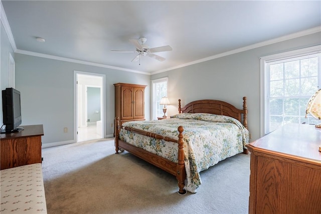 117 Neuchatel Ln, Perinton, NY 14450 - bedroom with light carpet, crown molding, and a ceiling fan