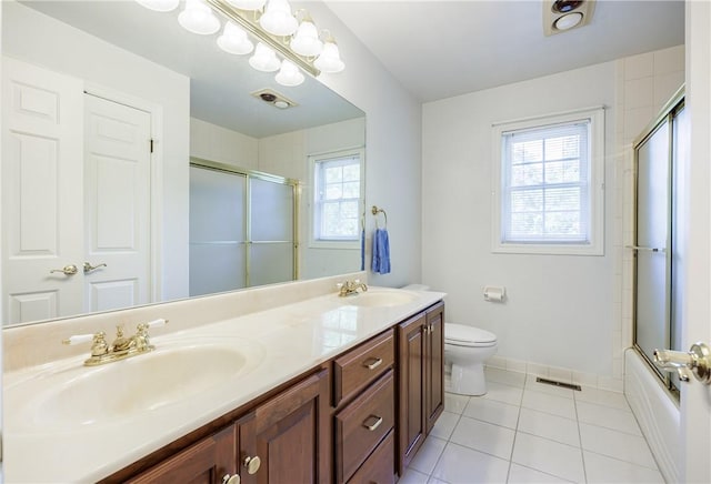 117 Neuchatel Ln, Perinton, NY 14450 - full bath with tile patterned flooring, double vanity, and enclosed tub / shower combo
