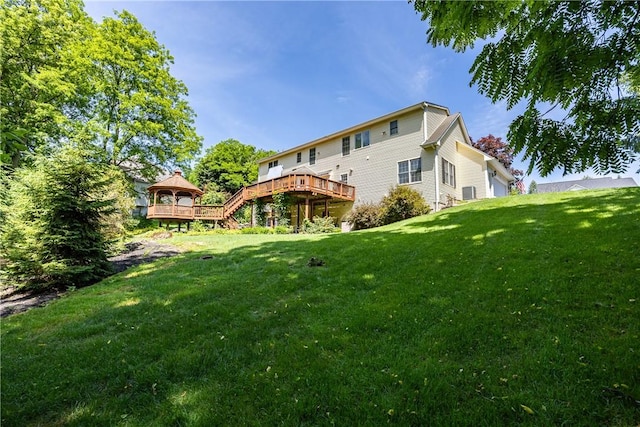 117 Neuchatel Ln, Perinton, NY 14450 - rear view of property with a gazebo, a wooden deck, and a lawn