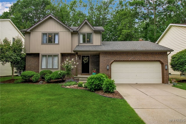 160 Greengage Cir, Amherst, NY 14051 - view of front of home featuring an attached garage, brick siding, concrete driveway, and a front yard