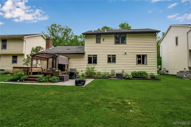 160 Greengage Cir, Amherst, NY 14051 - rear view of property featuring a pergola, a yard, a wooden deck, and a patio area