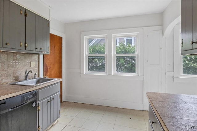 201 Mosley Dr, Syracuse, NY 13206 - kitchen featuring dishwashing machine, healthy amount of natural light, tasteful backsplash, and gray cabinets