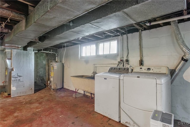 201 Mosley Dr, Syracuse, NY 13206 - below grade area with gas water heater, separate washer and dryer, and heating unit