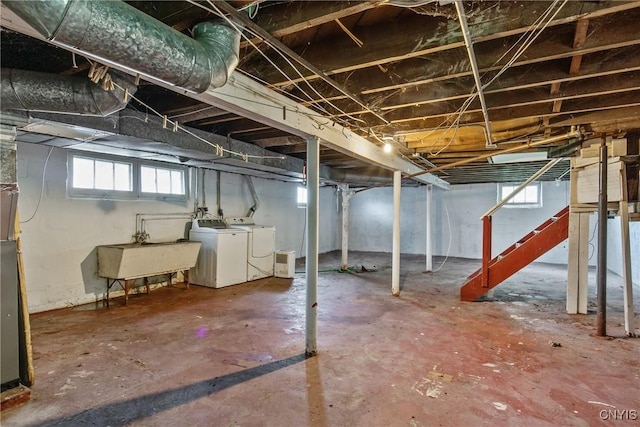 201 Mosley Dr, Syracuse, NY 13206 - basement featuring stairway and washer and clothes dryer