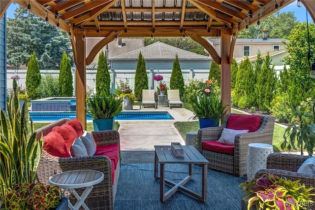 1416 99th St, Niagara Falls, NY 14304 - fenced backyard with a gazebo, an in-ground hot tub, and an outdoor living space