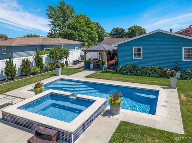 1416 99th St, Niagara Falls, NY 14304 - view of pool featuring a gazebo, an in-ground hot tub, and a patio