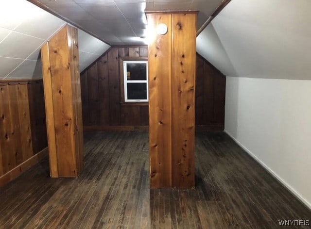 83 Custer St, Buffalo, NY 14214 - bonus room featuring wood-type flooring, wood walls, and lofted ceiling