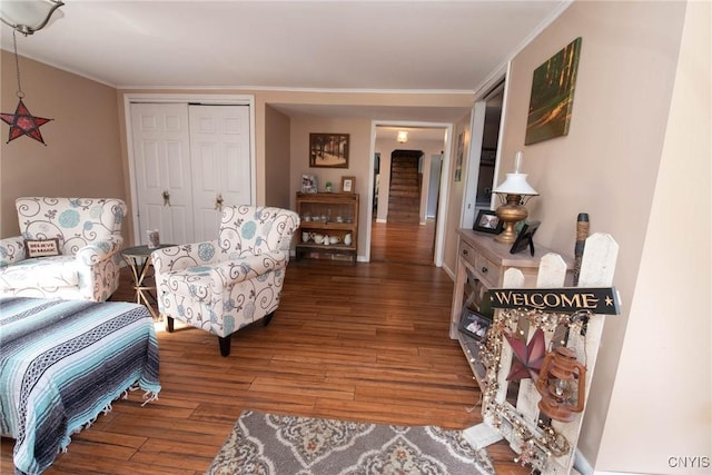 1109 Church Rd, Lysander, NY 13027 - living area featuring wood finished floors, ornamental molding, and stairs