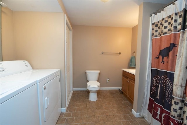 1109 Church Rd, Lysander, NY 13027 - bathroom with washing machine and clothes dryer, vanity, and a shower with shower curtain