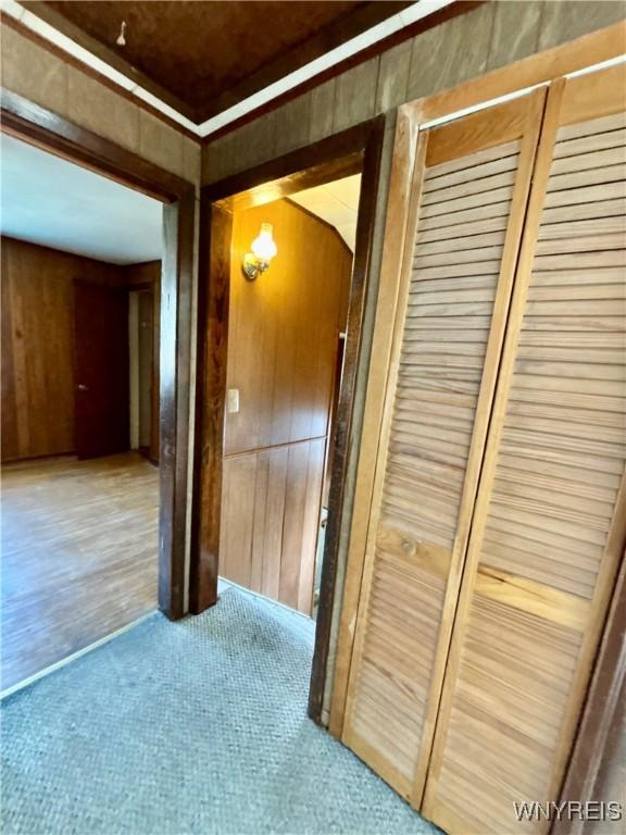 39 Klas Ave, West Seneca, NY 14224 - hall featuring carpet flooring and wood walls