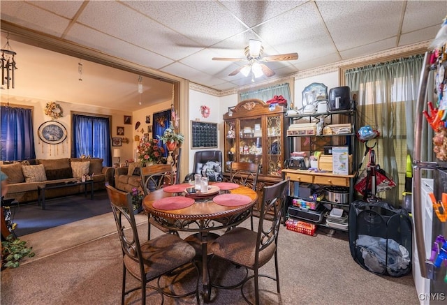 103 Stanwix St, Rome, NY 13440 - dining area with carpet, a drop ceiling, and a ceiling fan