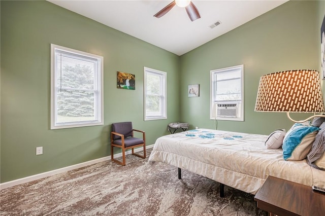 7156 County Line Rd, Naples, NY 14512 - carpeted bedroom with cooling unit, lofted ceiling, and a ceiling fan