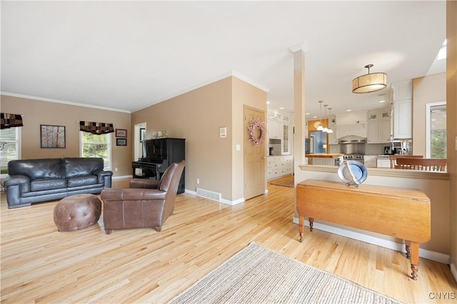 8067 Irish Mist Ln, Manlius, NY 13104 - living area featuring light wood finished floors and ornamental molding