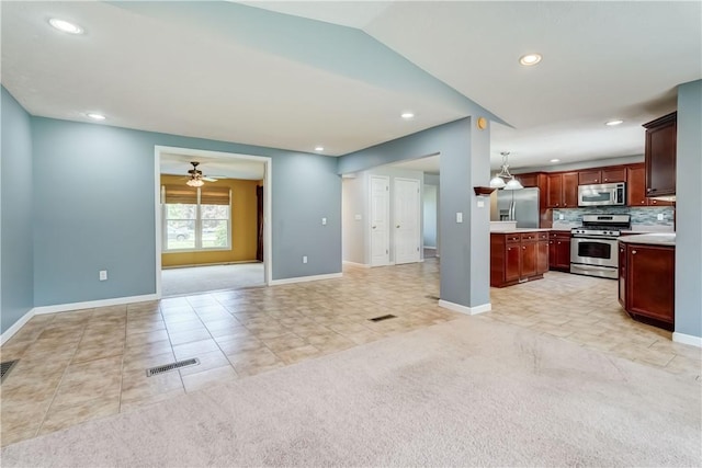 11 Hillcrest Dr, Hamlin, NY 14464 - kitchen with appliances with stainless steel finishes, recessed lighting, a ceiling fan, light countertops, and light carpet
