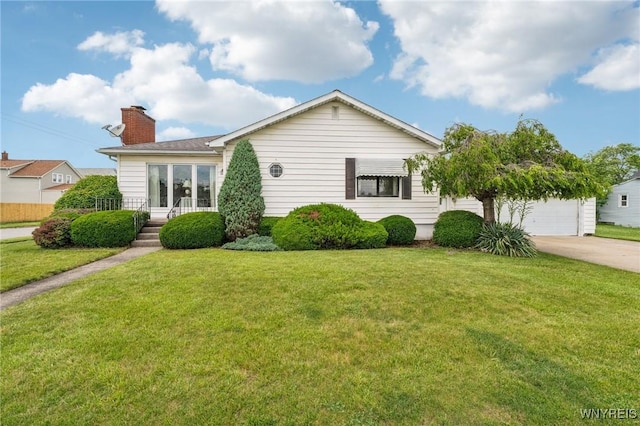 66 Gierlach St, Cheektowaga, NY 14212 - view of front of property featuring a chimney, a front yard, and driveway