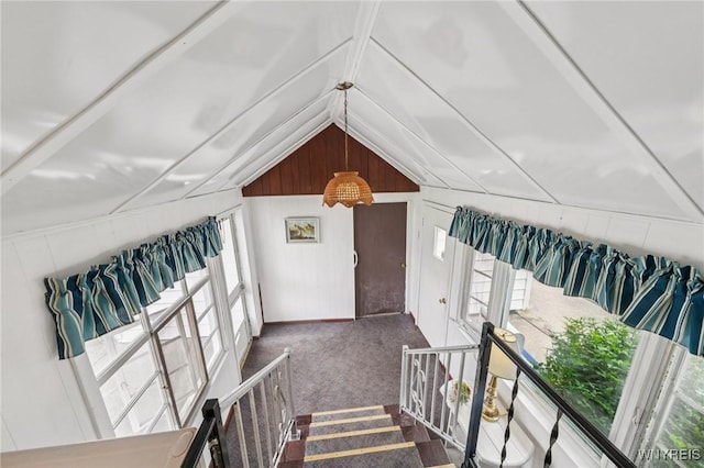66 Gierlach St, Cheektowaga, NY 14212 - bonus room featuring lofted ceiling, carpet floors, and wooden walls