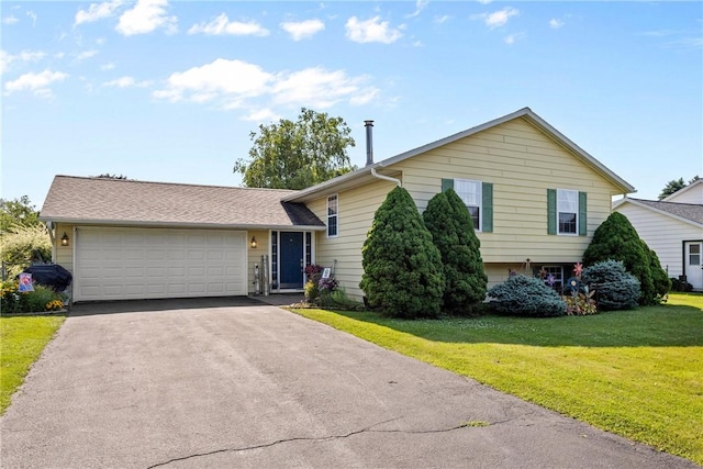 7980 Cedarwood Dr, Rome, NY 13440 - tri-level home with asphalt driveway, an attached garage, and a front lawn