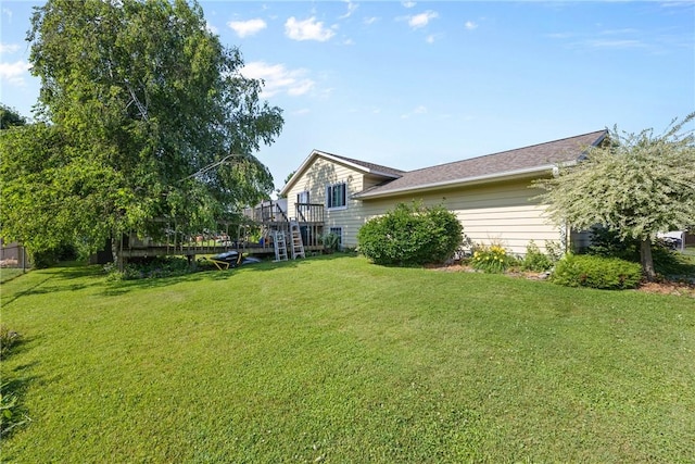 7980 Cedarwood Dr, Rome, NY 13440 - view of grassy yard with a wooden deck and stairs