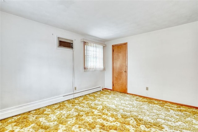163 Auramar Dr, Irondequoit, NY 14609 - spare room featuring baseboard heating, a wall mounted air conditioner, and carpet flooring