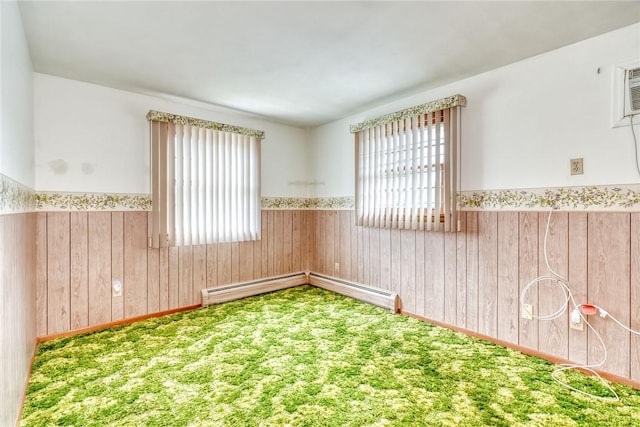 163 Auramar Dr, Irondequoit, NY 14609 - spare room featuring wainscoting, plenty of natural light, wood walls, and a baseboard radiator