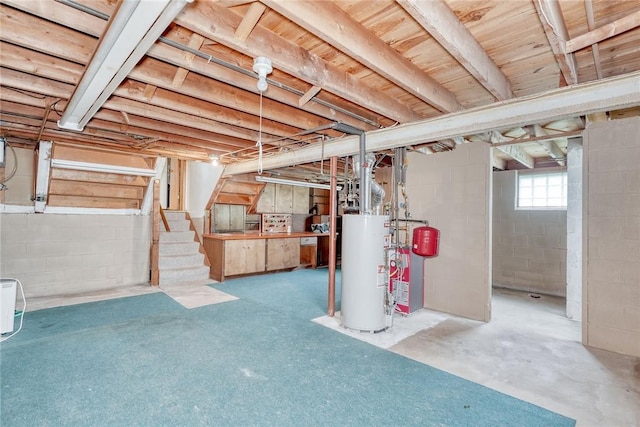163 Auramar Dr, Irondequoit, NY 14609 - below grade area with gas water heater and stairway