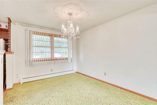 163 Auramar Dr, Irondequoit, NY 14609 - spare room with baseboard heating, a chandelier, and carpet floors