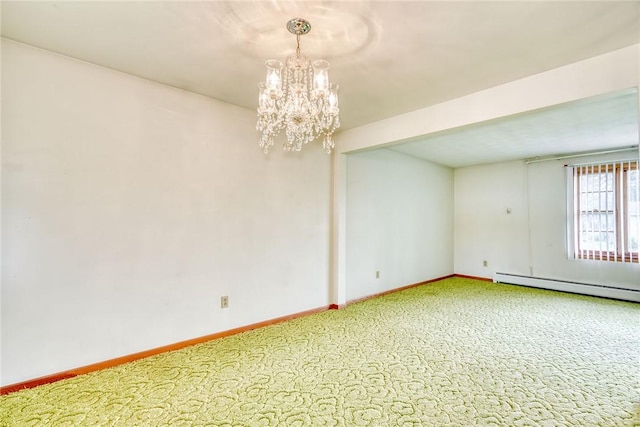 163 Auramar Dr, Irondequoit, NY 14609 - unfurnished room featuring light carpet, a chandelier, and a baseboard radiator