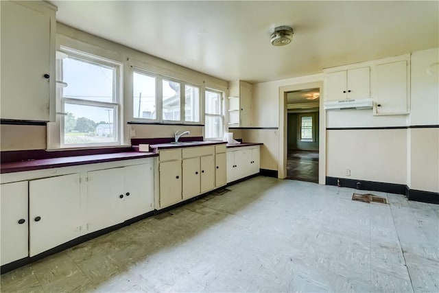 1621 Bragg St, Lima, NY 14485 - kitchen with under cabinet range hood, plenty of natural light, light flooring, and white cabinets