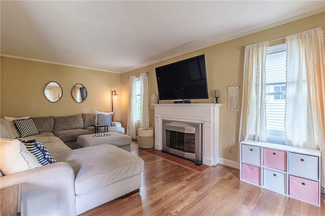 189 Hoover Rd, Irondequoit, NY 14617 - living room with light wood finished floors, ornamental molding, and a fireplace