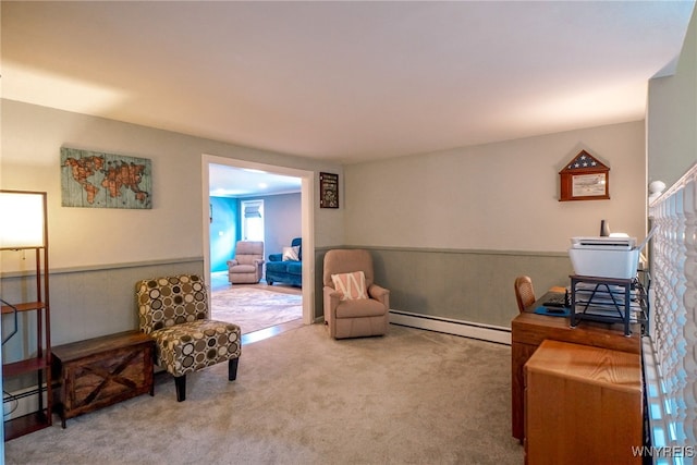 117 Colony St, Lancaster, NY 14043 - sitting room featuring a baseboard heating unit, carpet, and a wainscoted wall