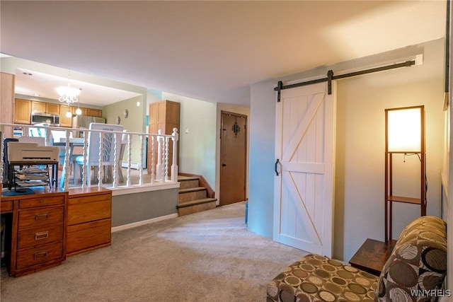117 Colony St, Lancaster, NY 14043 - office area with light colored carpet, a barn door, and a chandelier