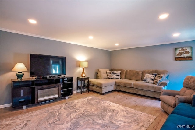 117 Colony St, Lancaster, NY 14043 - living room featuring ornamental molding, wood finished floors, and recessed lighting
