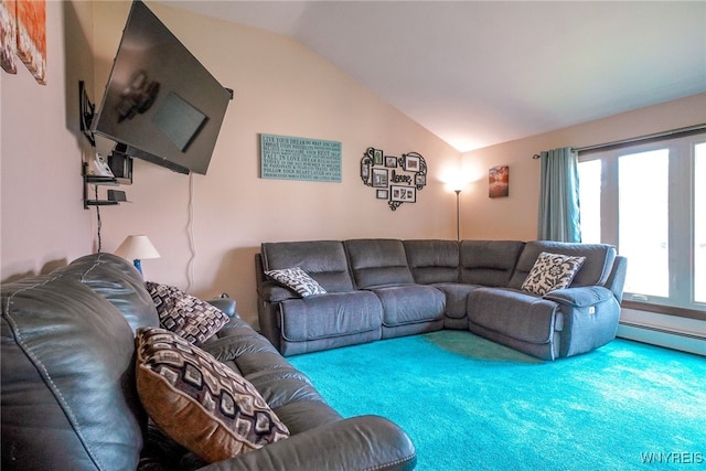 117 Colony St, Lancaster, NY 14043 - living room featuring carpet and lofted ceiling