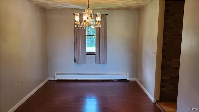 582 Peck Rd, Sullivan, NY 13082 - spare room with a chandelier, a baseboard heating unit, and wood finished floors