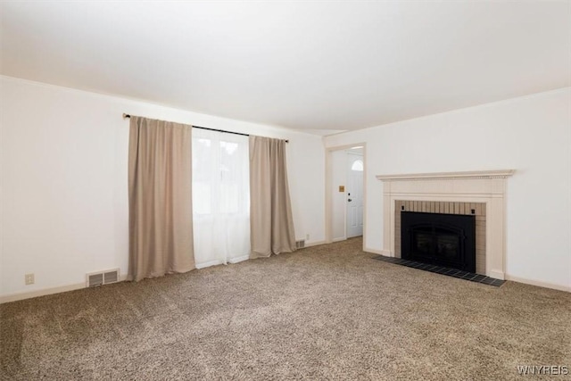 356 Union Rd, West Seneca, NY 14224 - unfurnished living room with carpet flooring and a brick fireplace