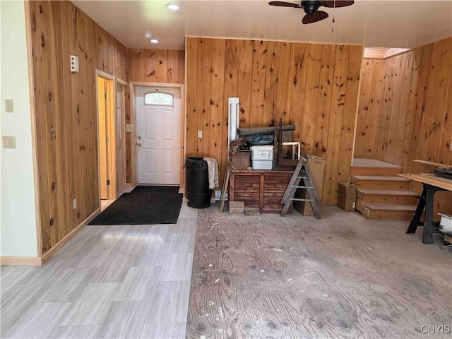 108 Linlyco Lake Rd, New Albion, NY 14719 - entryway featuring wooden walls and a ceiling fan