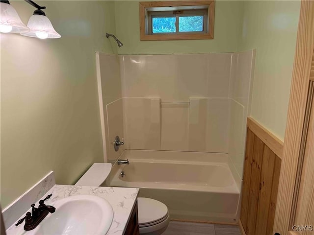 108 Linlyco Lake Rd, New Albion, NY 14719 - full bathroom featuring vanity, shower / washtub combination, and a wainscoted wall