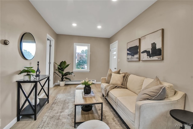 201 Ohio St, Ridgeway, NY 14103 - living room with light wood finished floors, recessed lighting, and a baseboard heating unit