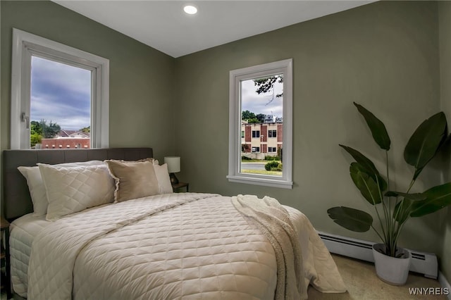 201 Ohio St, Ridgeway, NY 14103 - bedroom featuring a baseboard radiator, carpet, and recessed lighting