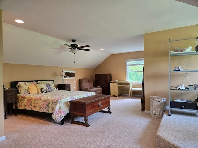 4197 County Highway 26, Colchester, NY 13782 - bedroom with carpet, vaulted ceiling, a ceiling fan, and recessed lighting
