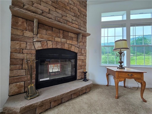 4197 County Highway 26, Colchester, NY 13782 - detailed view of carpet flooring, a fireplace, and ornamental molding