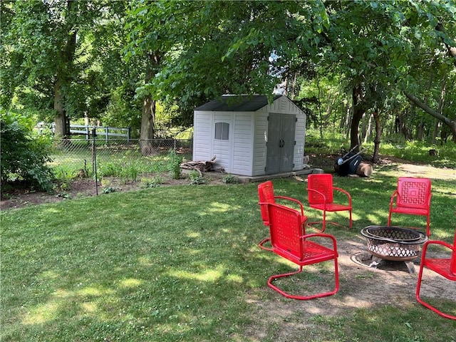 78 Falleson Rd, Rochester, NY 14612 - view of yard with an outdoor fire pit and a storage unit