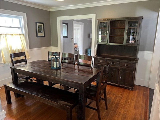 78 Falleson Rd, Rochester, NY 14612 - dining space with dark wood-style flooring and crown molding