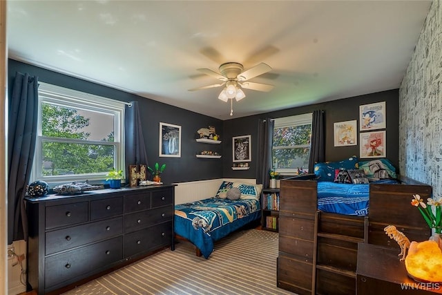 21 Niagara Cir, North Tonawanda, NY 14120 - bedroom featuring carpet floors, wainscoting, and a ceiling fan