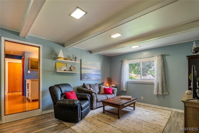 21 Niagara Cir, North Tonawanda, NY 14120 - living area featuring beam ceiling and wood finished floors