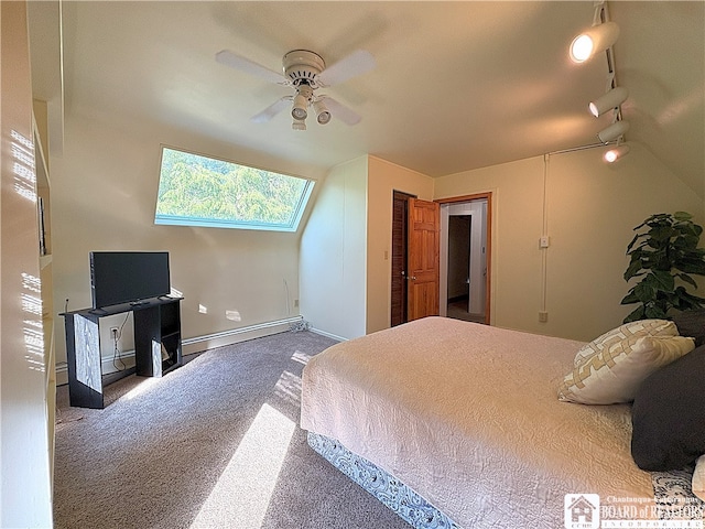 24 W 2nd St, Westfield, NY 14787 - bedroom with baseboard heating, carpet, ceiling fan, and rail lighting